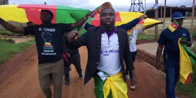 Popular Action Party members on the street in Yaounde