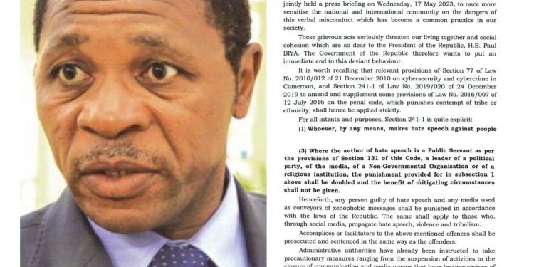 Atanga Nji vows to punish promoters of hate speech in Cameroon