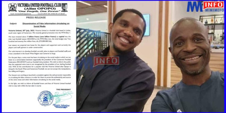 Victoria United challenges audio indicating corruption in Cameroon football.