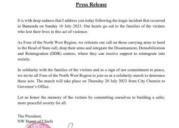 North West Fon NOWEFU calls for protest following Nacho killings