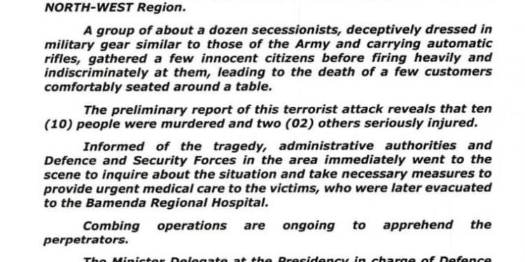 Separatists kill civilians in Nacho Bamenda, defence minister reacts