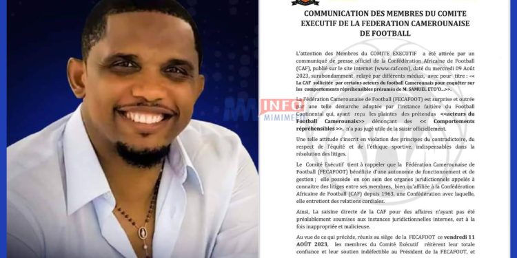 The Executive Committee of Cameroon football Federation says it stands with Samuel Eto'o
