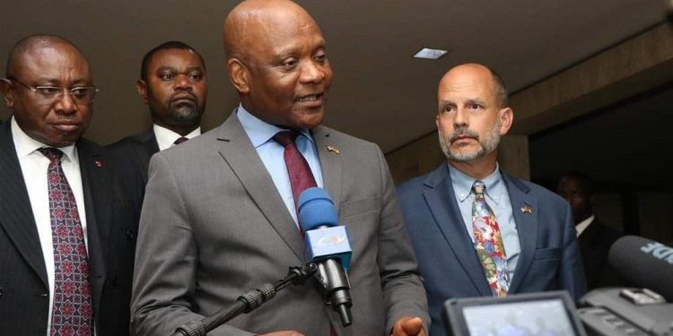 Dr John Nkemngong Nkengasong speaking to journalists in Yaounde last week (Credit US Embassy Yaounde)