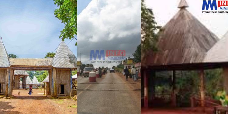 Batoufam Heritage Hut (left) Toll gate (middle) Bayangam Palace entrance (right).