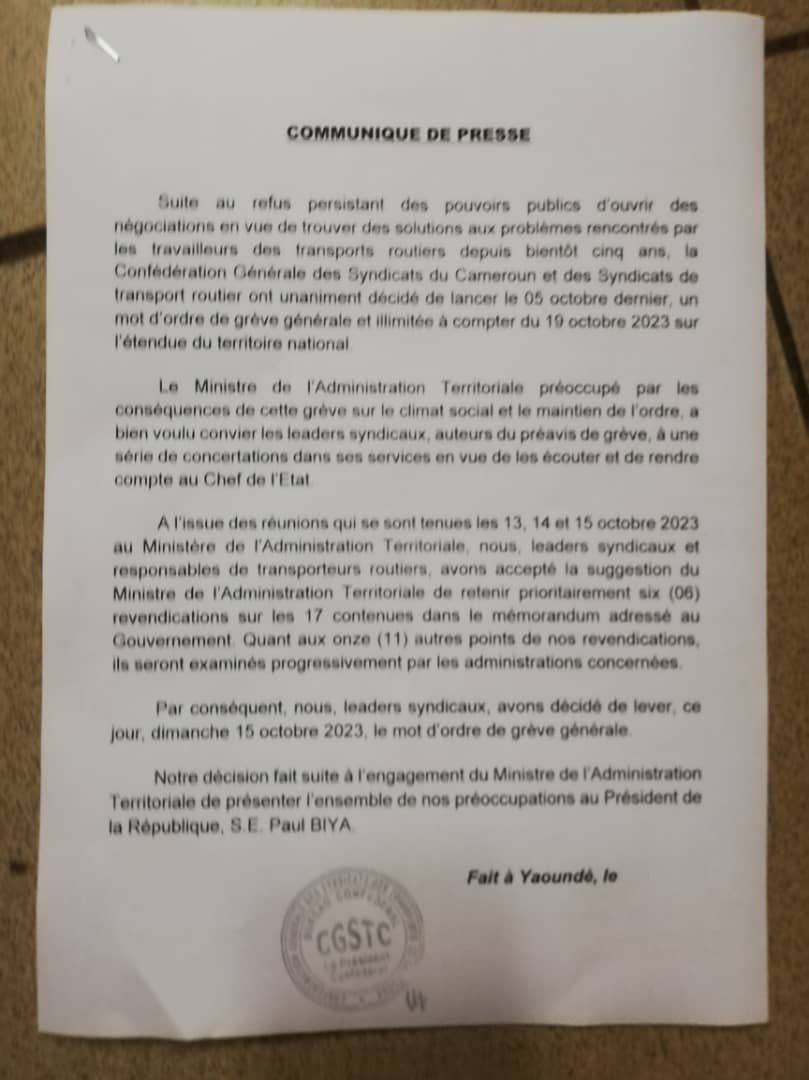 Press Release Cancelling strike