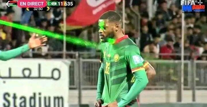 Many Cameroonian players had laser beams on their faces during the match