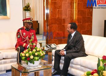 President Biya with Brice Nguema during the visit to Cameroon
