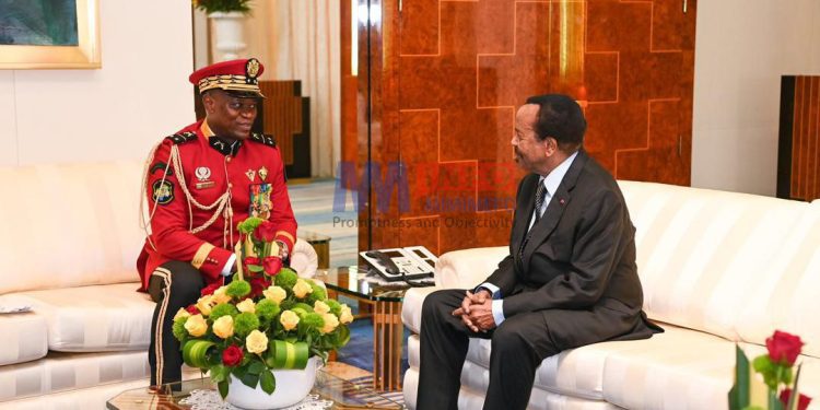 President Biya with Brice Nguema during the visit to Cameroon