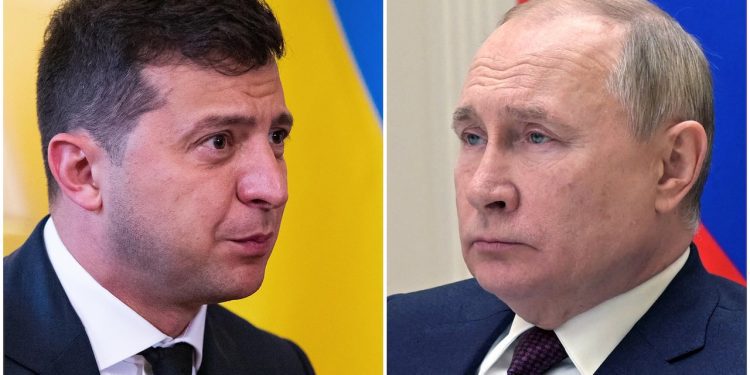 Ukrainian President Volodymyr Zelensky and Vladimir Putin