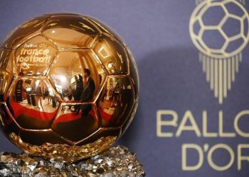 This picture taken on October 17, 2022 shows the trophy prior the 2022 Ballon d'Or France Football award ceremony at the Theatre du Chatelet in Paris. (Photo by FRANCK FIFE / AFP)