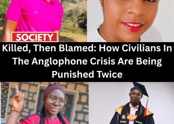 Killed and then blamed. This is the story of Mireille Kunyi, Khan Genesis, Dimla Carine, Rubin Nkaar, Civilians caught in Cameroon’s Anglophone crisis.”