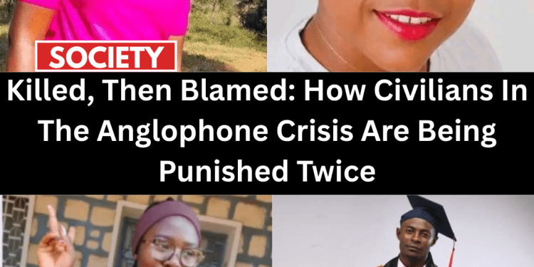 Killed and then blamed. This is the story of Mireille Kunyi, Khan Genesis, Dimla Carine, Rubin Nkaar, Civilians caught in Cameroon’s Anglophone crisis.”