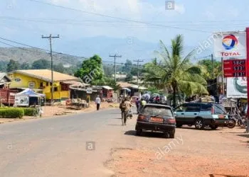 Main Street Of Ndop A Small Town In Cameroon With A Total Petrol Station 08.10.2020