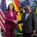 U.S. Vice President Kamala Harris meets with Ghana's President Nana Akufo-Addo during her week-long trip to Ghana, Tanzania and Zambia, in Accra, Ghana March 27, 2023. REUTERS/Francis Kokoroko