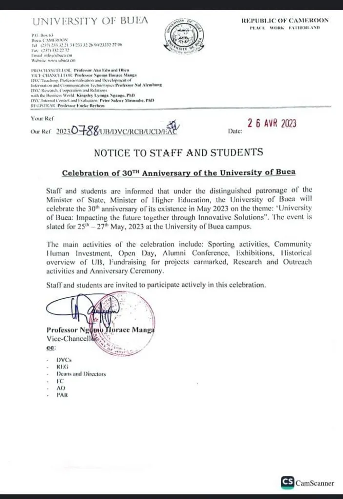 Buea University Release
