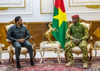 Samuel Eto'o and Captain Ibrahim TRAORE of Burkina Faso