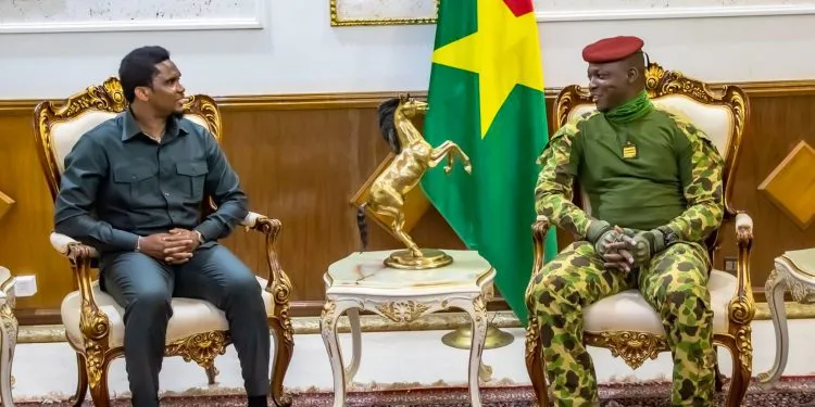 Samuel Eto'o and Captain Ibrahim TRAORE of Burkina Faso