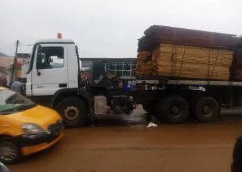 Truck which hit the motorcyclist in Yaounde