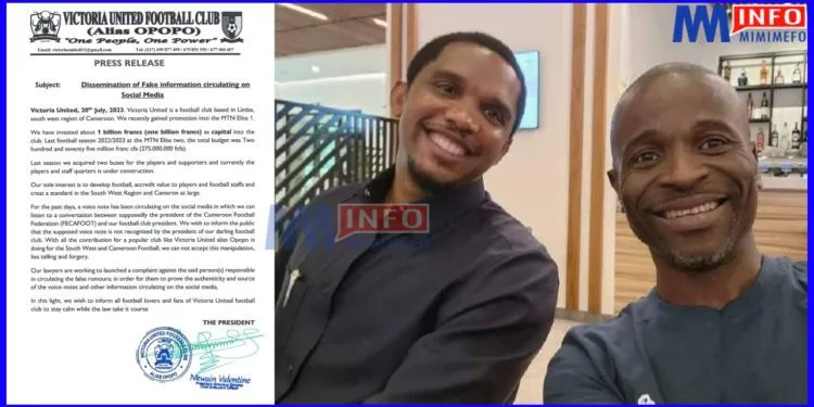 Victoria United challenges audio indicating corruption in Cameroon football.