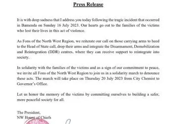 North West Fon NOWEFU calls for protest following Nacho killings