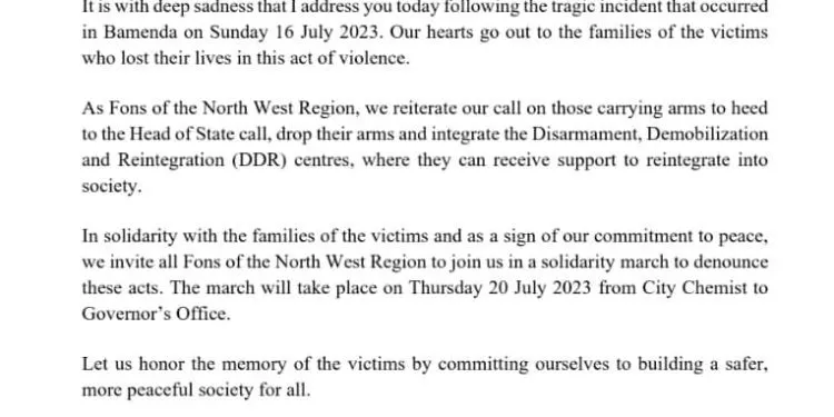 North West Fon NOWEFU calls for protest following Nacho killings