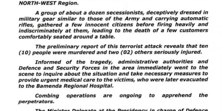 Separatists kill civilians in Nacho Bamenda, defence minister reacts