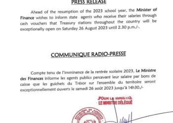 The Minister of Finance in Cameroon has released a statement announcing that treasury stations will open 