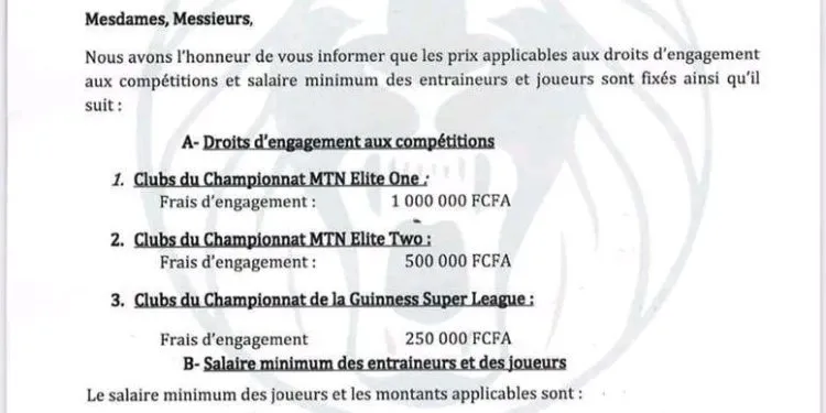 Salaries of league one players unveiled by FECAFOOT