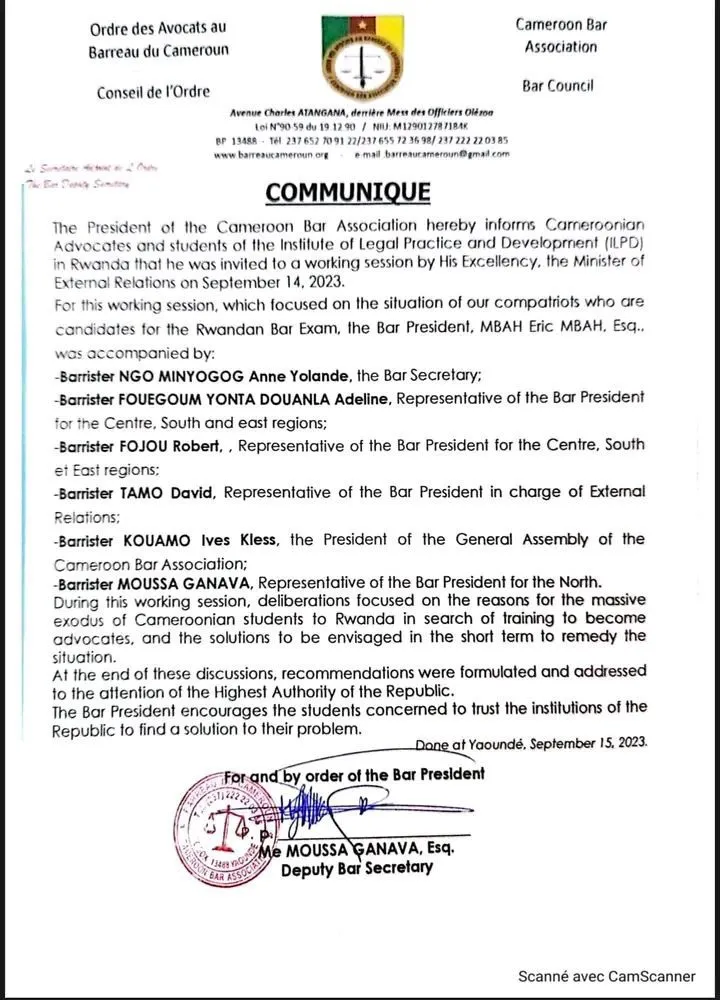 Bar Council President Mbah Eric Mbah has met with the minister of foreign affairs, Le Jeune Mbella Mbella