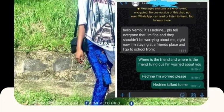 Ekole Hedrine Ebondo missing teenager sends suspicious message
