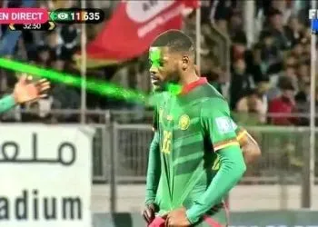 Many Cameroonian players had laser beams on their faces during the match
