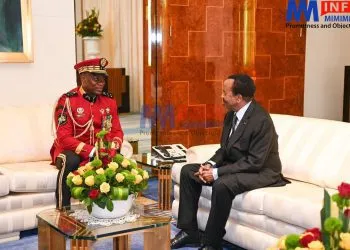 President Biya with Brice Nguema during the visit to Cameroon