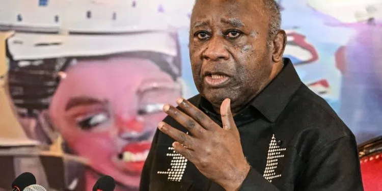 Former Ivorian President and current President of the Parti des Peuples Africains - Cote d'Ivoire Laurent Gbagbo speaks during a press conference at the party's headquarters in Abidjan, Ivory Coast on August 22, 2023. (Photo by Sia KAMBOU / AFP) (Photo by SIA KAMBOU/AFP via Getty Images)