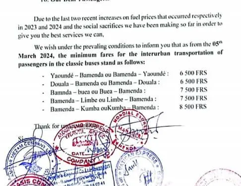 Transporters increase fare in Cameroon's anglophone regions