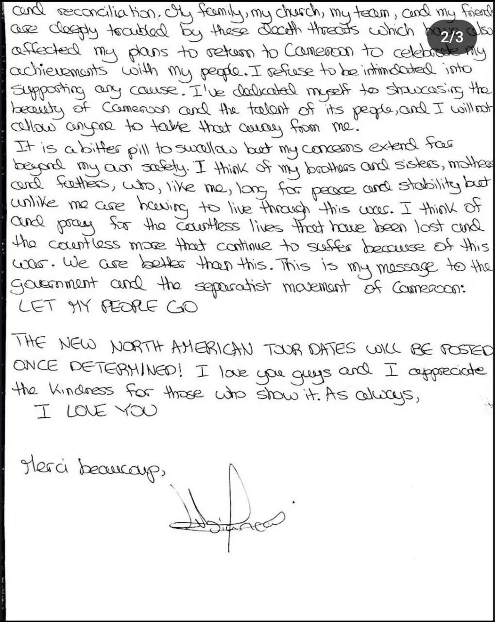 Libianca writes about Separatist attacks