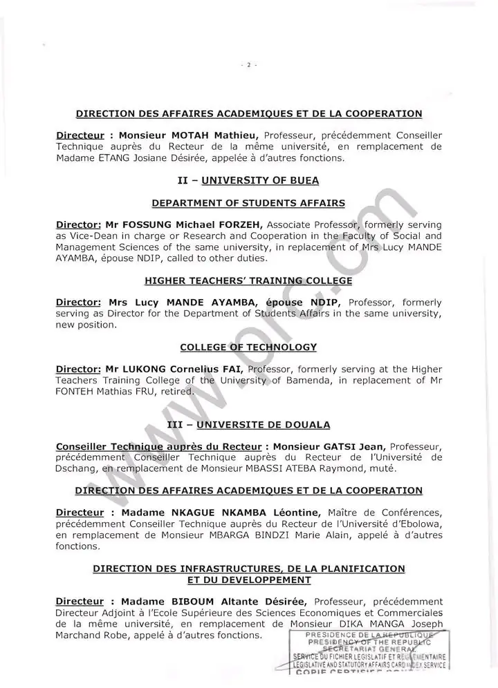 Biya appoints at universities