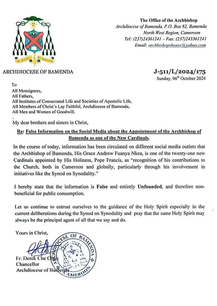 Message from the Archdiocese of Bamenda
