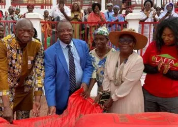 Trade Minister Luc Magloire Mbarga Atangana with Big Joe Rice