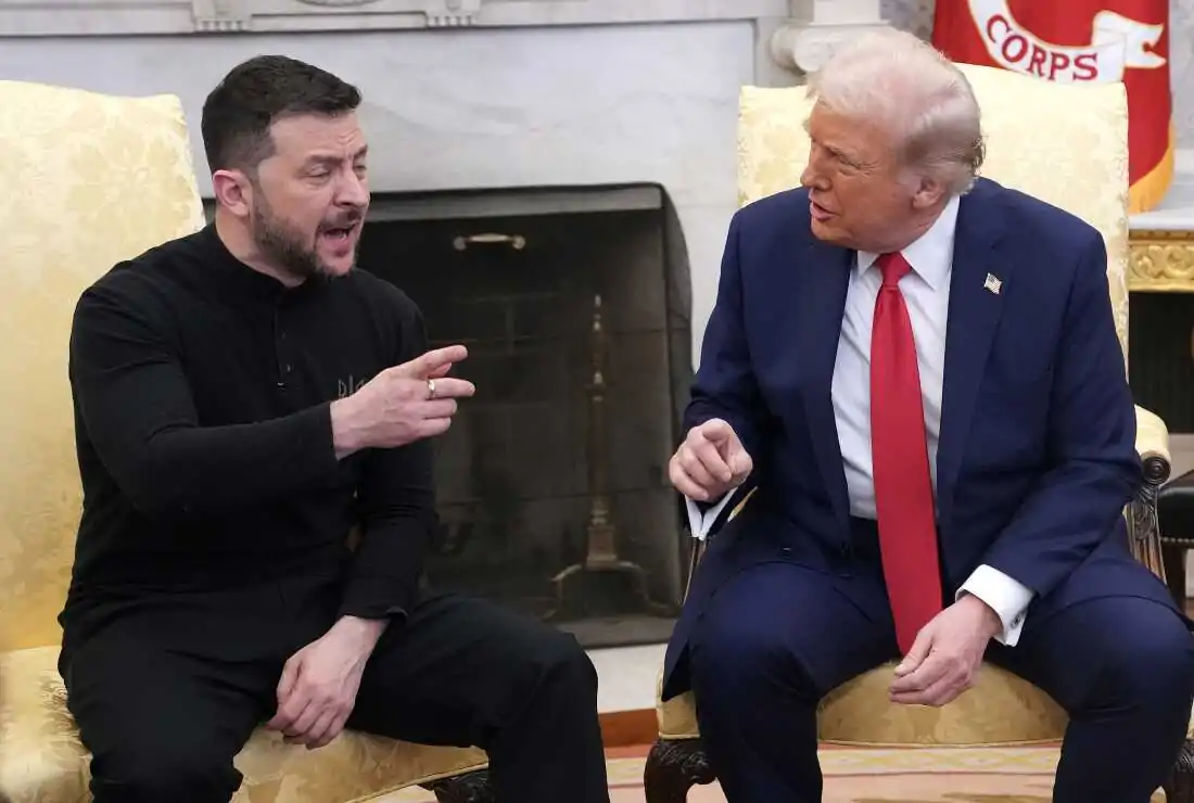 WASHINGTON, DC - FEBRUARY 28: U.S. President Donald Trump and Ukrainian President Volodymyr Zelensky meet in the Oval Office at the White House on February 28, 2025 in Washington, DC. Trump and Zelensky are meeting today to negotiate a preliminary agreement on sharing Ukraine’s mineral resources that Trump says will allow America to recoup aid provided to Kyiv while supporting Ukraine’s economy. (Photo by Andrew Harnik/Getty Images)