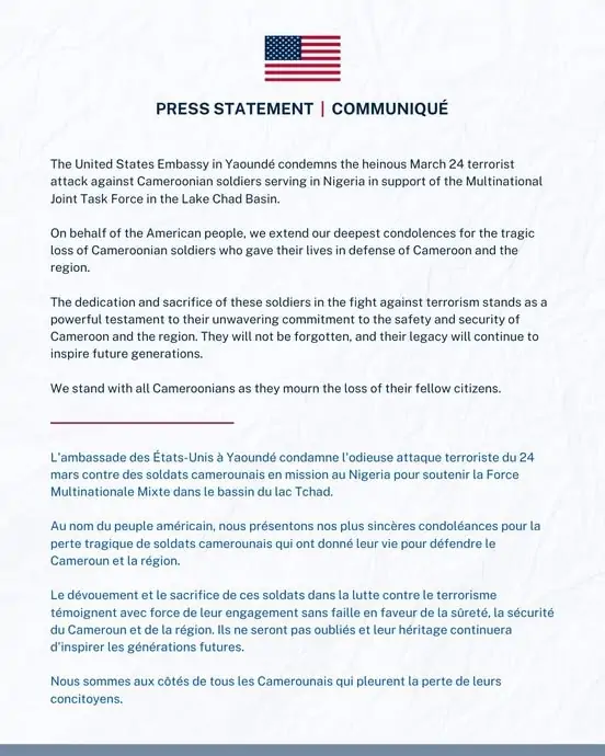 US Embassy Condemns Boko Haram Attack on Cameroonian Soldiers