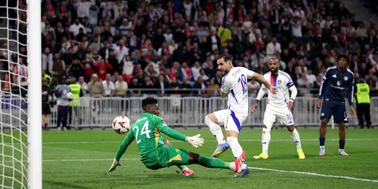 Andre Onana during the Lyon match against Manchester United