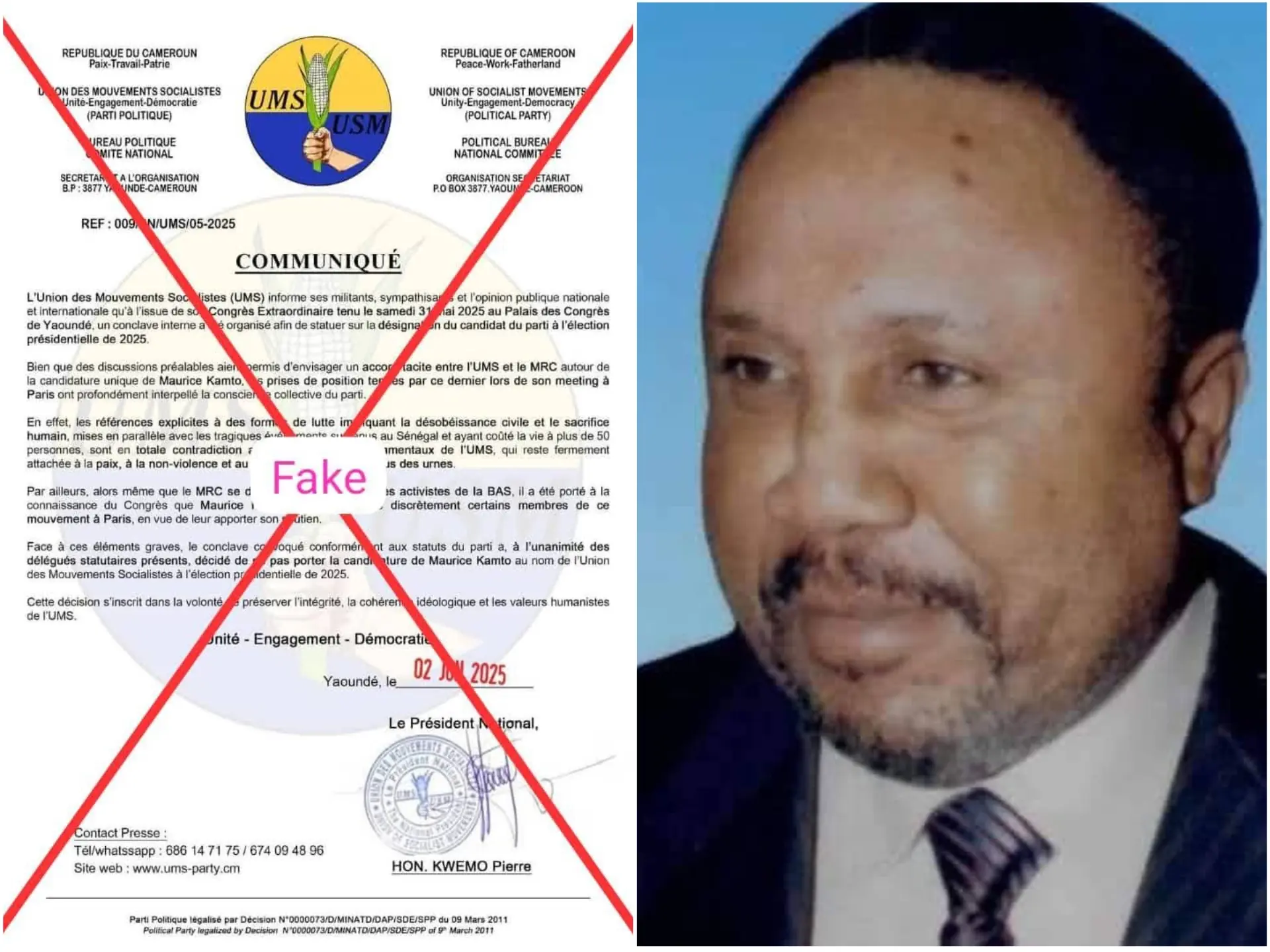Pierre Kwemo dénonce une “fake news”